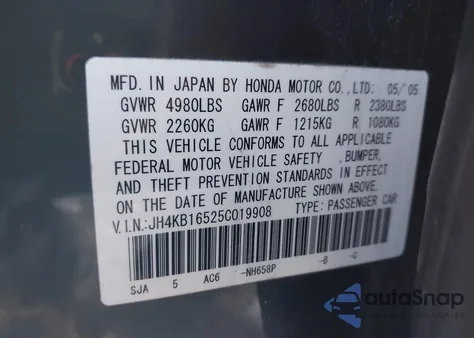 2005 Acura Rl 3.5 from USA, damaged, VIN JH4KB16525C019908